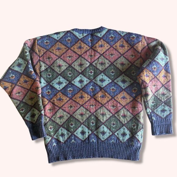 Vintage Christopher Hayes Shetland Wool Geometric Fair Isle Jumper Sweater L - Picture 2 of 7
